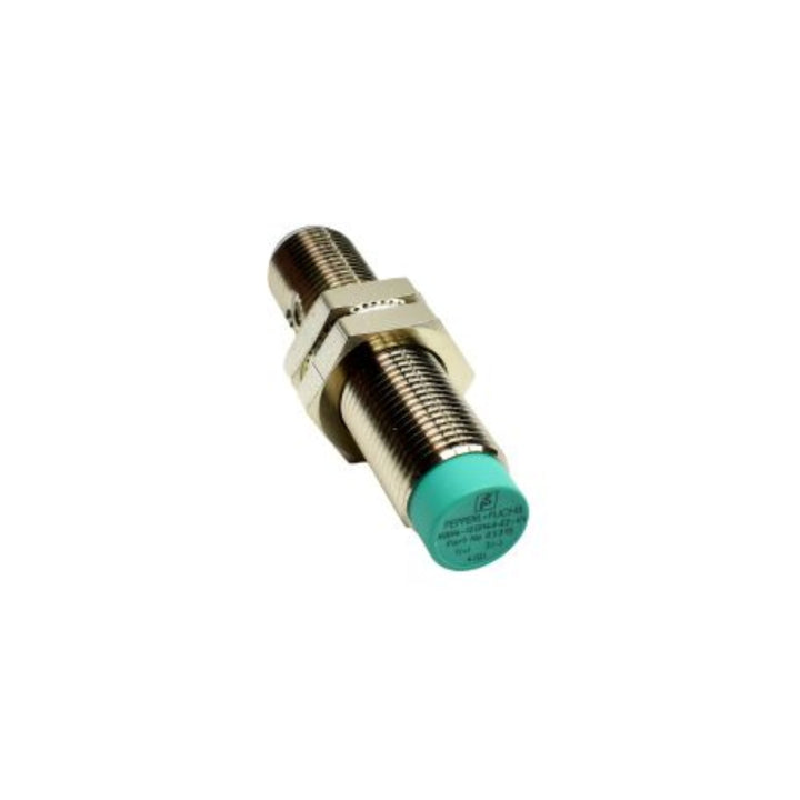 Pepperl+Fuchs NBN4-12GM40-E2-V1 inductive sensor, 4 mm flush, M12 PNP NO, IP67-rated.