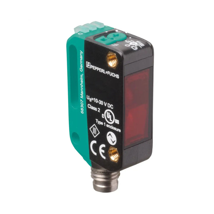 Pepperl+Fuchs OBG5000-R100-2EP-IO-V31 retroreflective sensor for clear object detection, featuring IO-Link and IP69K protection.