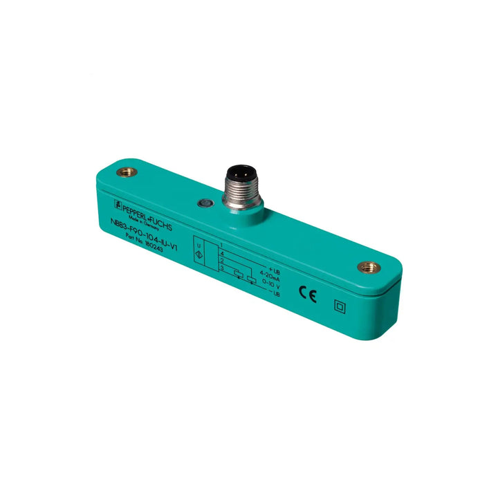 Pepperl+Fuchs PMI120-F90-IU-V1 inductive positioning system, 120 mm analog output, compact housing, IP67-rated.