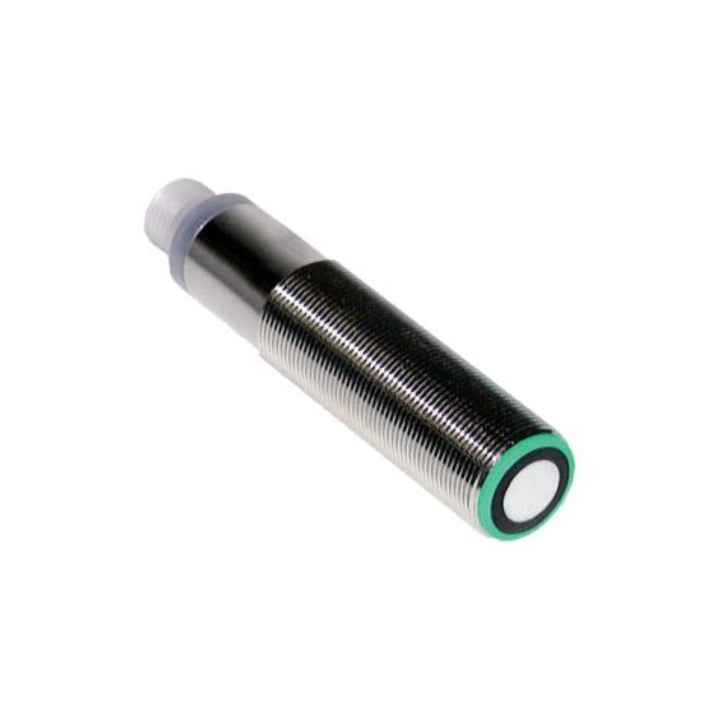 Pepperl+Fuchs UB1000-18GM75-I-V15 ultrasonic sensor with 70–1000mm range, 4–20 mA analog output, M18 housing, and M12 connector for industrial applications.
