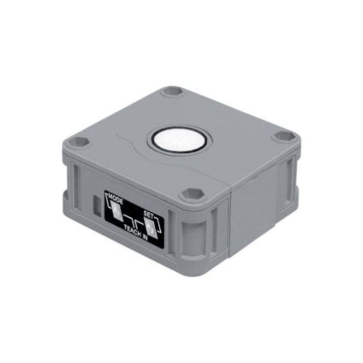Pepperl+Fuchs UB2000-F42-E6-V15 ultrasonic sensor with 60–2000 mm range, dual PNP NO/NC outputs, TEACH-IN, adjustable sound beam, and IP54 protection.

