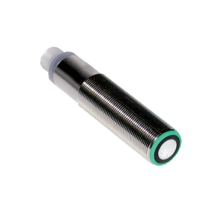 Pepperl+Fuchs UB500-18GM75-I-V15 ultrasonic sensor with 30–500mm range, 4–20 mA analog output, M18 housing, and M12 connector for industrial applications.