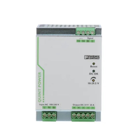 Phoenix Contact 2866776 QUINT power supply, 24VDC 10A, 3-phase input, with dynamic boost and diagnostics for industrial automation systems.