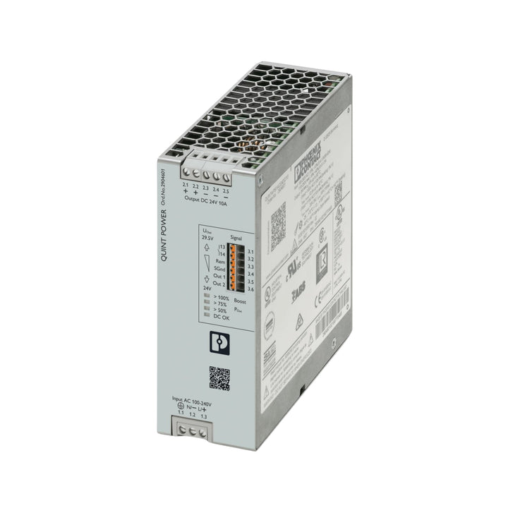 Phoenix Contact 2904601 TRIO power supply, 24VDC 5A, compact DIN rail mount unit for industrial control and automation systems.