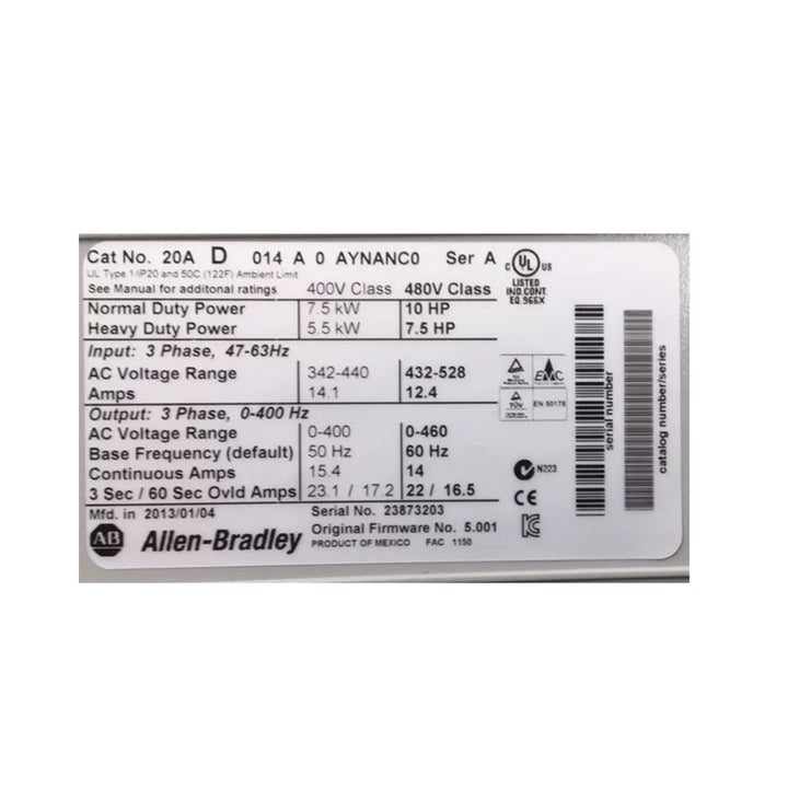 Allen Bradley 20AD014A0AYNANC0 PowerFlex 70 | 480V, 14A, 10/7.5HP