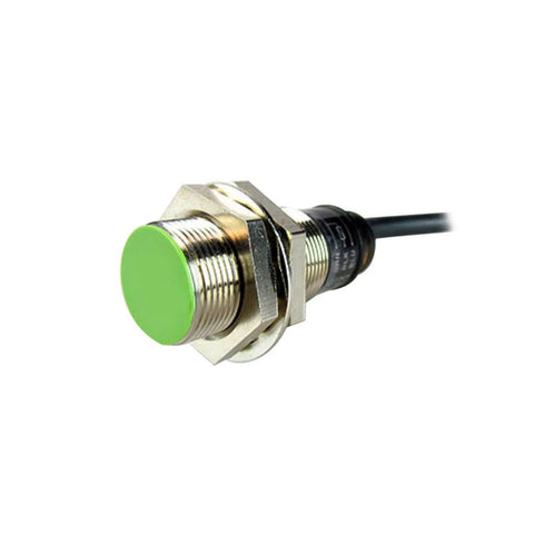 Autonics PR18-5DN inductive proximity sensor with 5 mm sensing range and M18 nickel-plated brass housing.