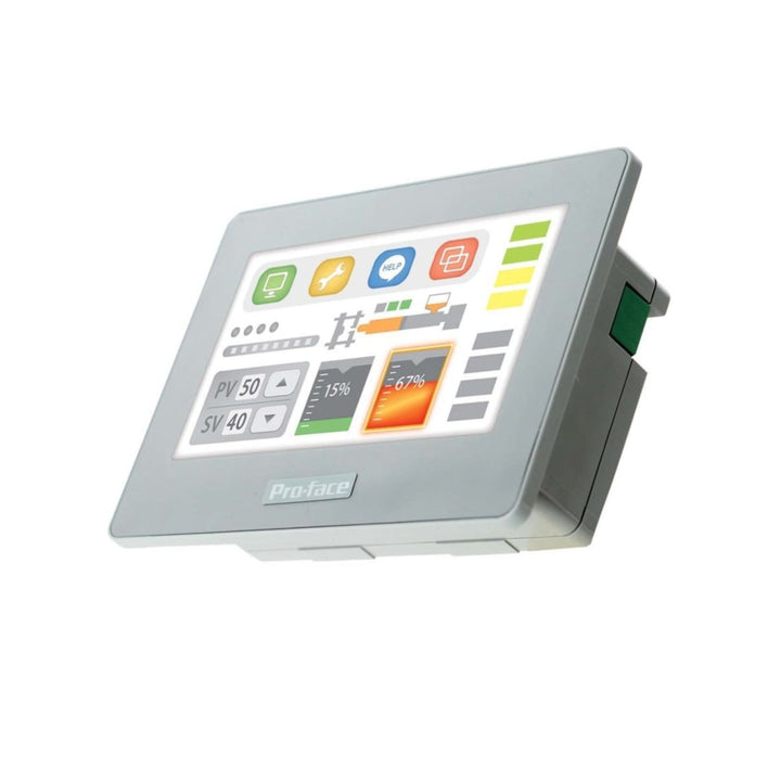 Pro-face PFXGP4115T3D 3.5" touchscreen HMI for industrial automation, featuring high-resolution display and multiple communication options.