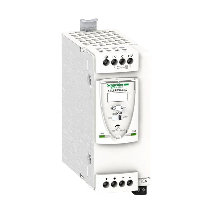 Schneider Electric ABL8RPS24050 24V DC power supply, 5A output, Phaseo series, for reliable industrial control panel applications.