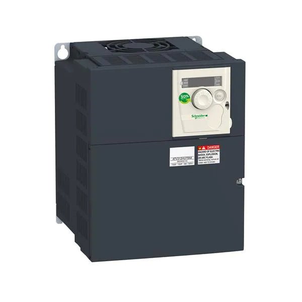 Schneider Electric ATV312HU55N4 Altivar 312 drive, 5.5 kW (7.5 HP), 380–500V, 3-phase, with compact design for industrial motor control.