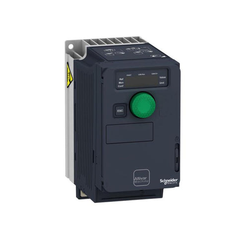 Schneider ATV320U02M2C 0.25 kW VFD with 200–240V single-phase input. Compact drive for small motors and machine control applications.