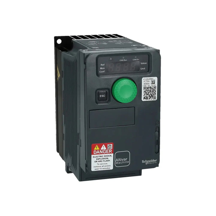 Schneider Electric ATV320U06M2C 0.55 kW variable speed drive with 200–240V AC single-phase input, ideal for industrial motor control applications.