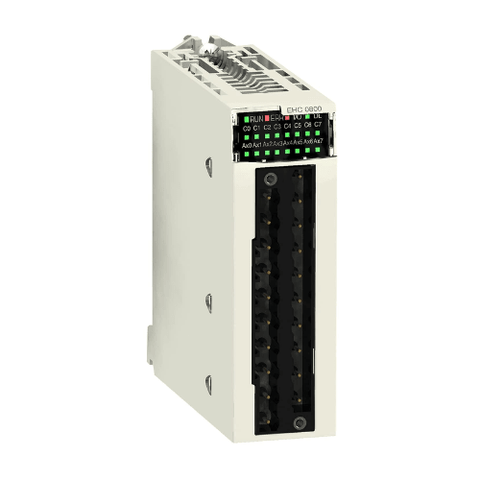 Schneider Electric BMXEHC0800 high-speed counter module for Modicon M340 PLC with 8 input channels for fast counting and encoder feedback.