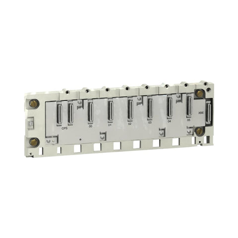 Schneider Electric BMXXBP0600 Modicon X80 backplane, 6 slots, DIN rail mounted, for M340 and M580 I/O and communication modules.
