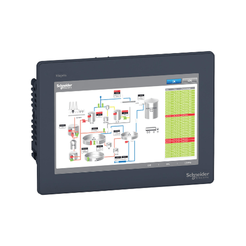 Schneider Electric HMIDT551 10.1" widescreen HMI, 1024x600 resolution, Ethernet, USB, and serial ports for industrial machine control.