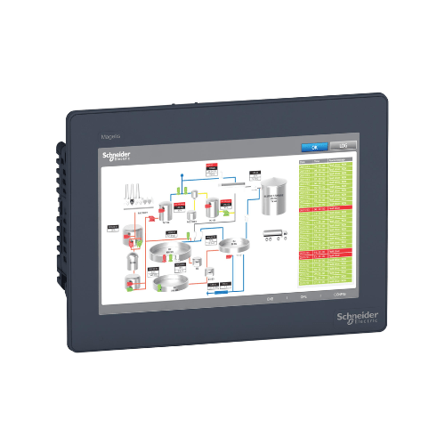 Schneider Electric HMIDT551 10.1" widescreen HMI, 1024x600 resolution, Ethernet, USB, and serial ports for industrial machine control.