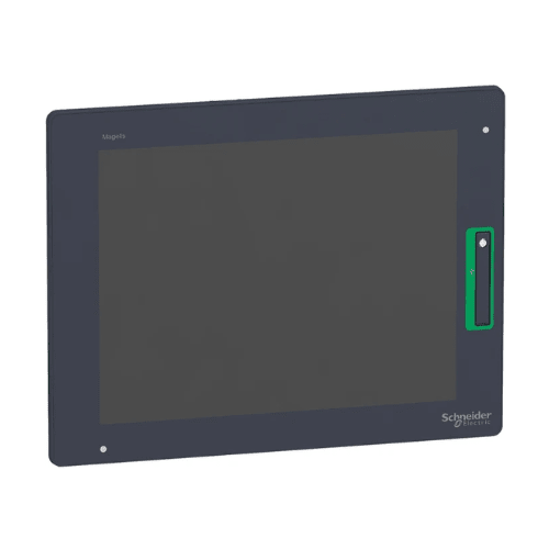 Schneider Electric HMIDT642 HMI with 12.1" touchscreen, dual Ethernet, USB, and serial ports for advanced industrial machine control.