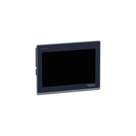 Schneider Electric HMIST6600 Harmony ST6 12.1" touchscreen HMI with dual Ethernet, RS232/RS485 ports, USB interfaces, and 24V DC input.