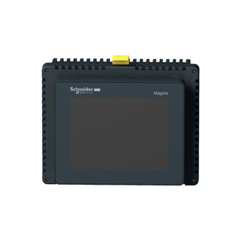 Schneider HMISTU655 5.7" HMI touchscreen with Ethernet, USB, and serial ports. Compact operator interface for industrial control.