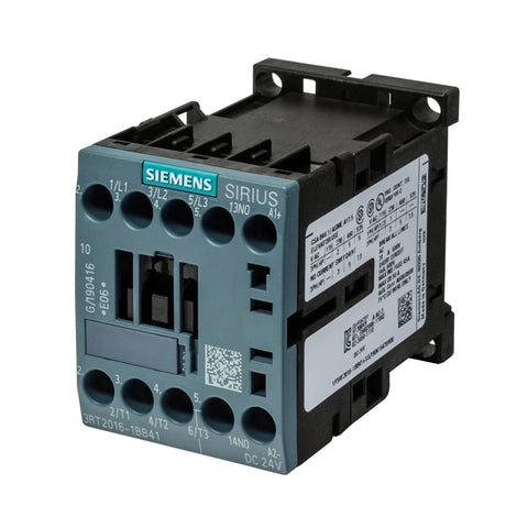 Siemens 3RT2016-1BB41 SIRIUS AC contactor, 24V DC coil, 9A, for industrial motor control and automation.