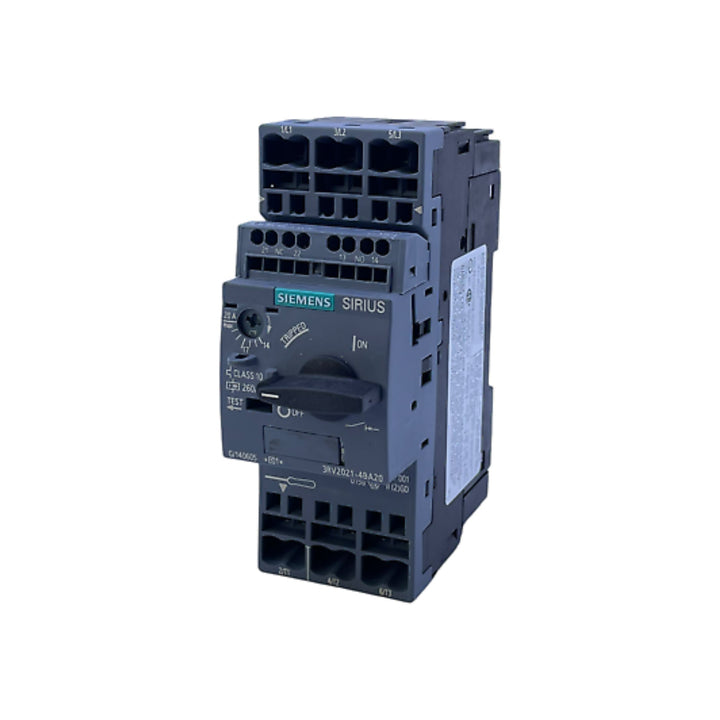 Siemens 3RV2021-4BA20 motor protection circuit breaker, 13–20 A, 3-pole, size S0, 55 kA capacity, spring terminals for compact installations.