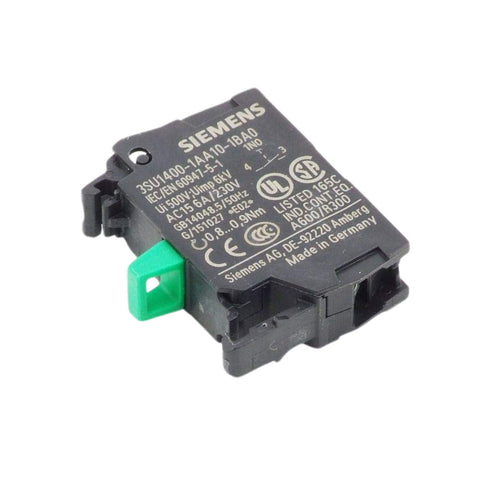 Siemens 3SU1400-1AA10-1BA0 pushbutton switch for industrial automation and control systems.