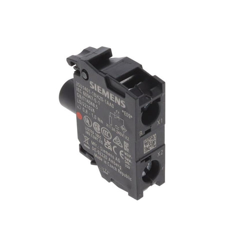 Siemens 3SU1401-1BH20-1AA0 yellow 22mm illuminated pushbutton for industrial control panels.