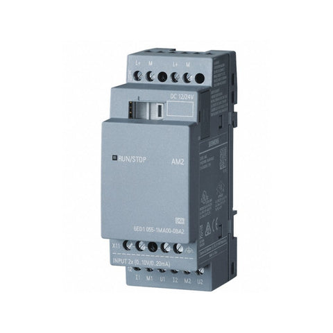 Siemens 6ED1055-1MA00-0BA2 LOGO! expansion module with 4 digital inputs and 4 relay outputs for industrial automation.