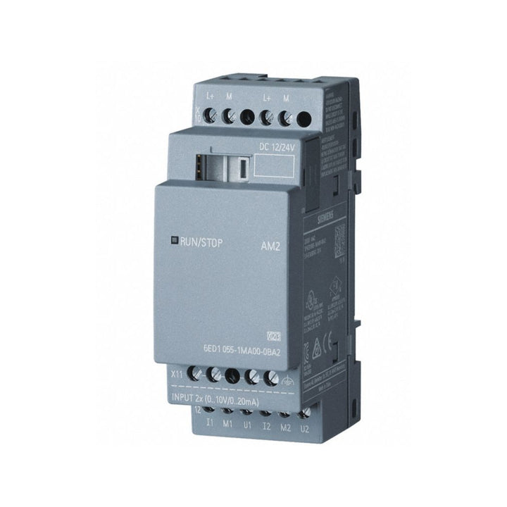 Siemens 6ED1055-1MA00-0BA2 LOGO! expansion module with 4 digital inputs and 4 relay outputs for industrial automation.