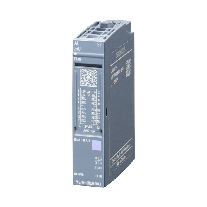 Siemens 6ES7134-6FB00-0BA1 SIMATIC ET 200SP analog input module for industrial automation.