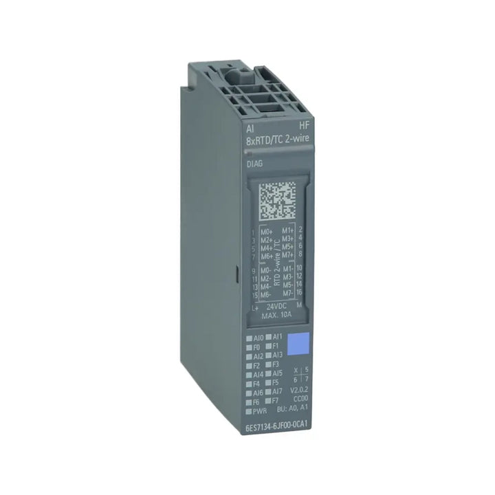 Siemens 6ES7134-6JF00-0CA1 SIMATIC ET 200SP analog input module, 8 AI, high-resolution, current/voltage input.