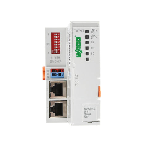 WAGO 750-352/040-000 Ethernet fieldbus coupler Extreme, 24 VDC, dual RJ-45 ports, supports Ethernet/IP