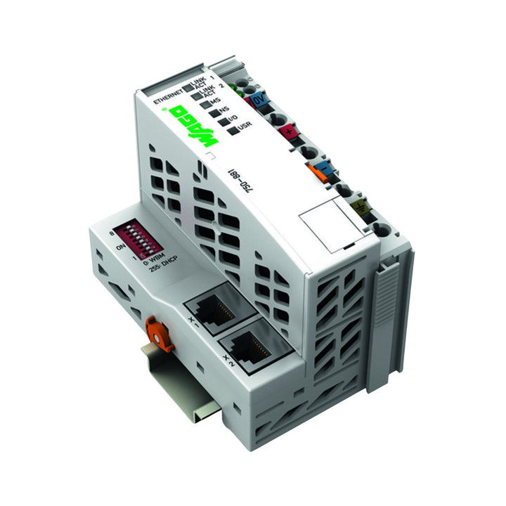 WAGO 750-881 3rd-generation Ethernet controller, dual RJ-45, 64 module capacity, IP20V