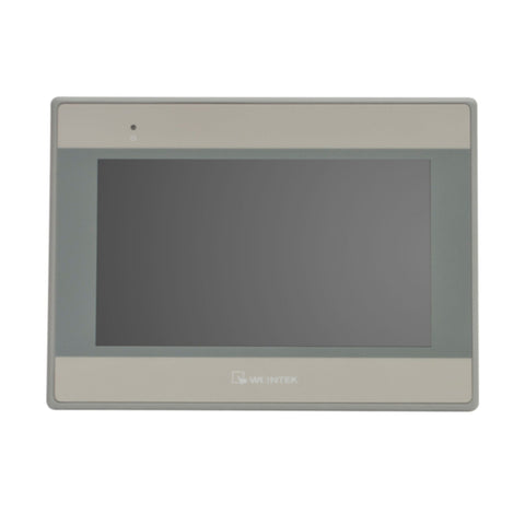 Weintek MT6071iE 7-inch HMI with 800x480 resolution, RS-232/RS-485, and USB host/client for compact industrial automation systems.