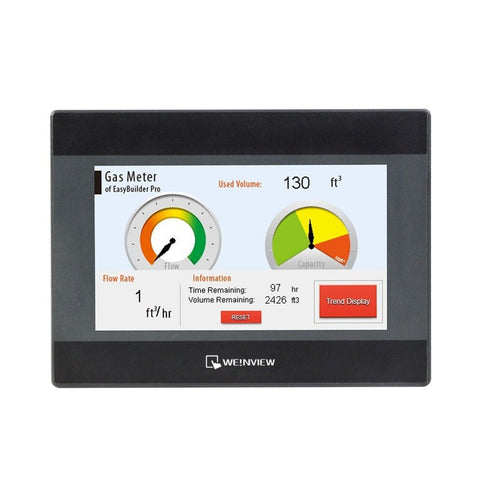 Weintek MT8052iP 4.3" HMI touchscreen panel with Ethernet and serial ports for industrial automation applications.