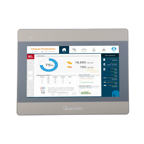 Weintek MT8103iE 10.1-inch HMI with 1024x600 resolution, Wi-Fi, Ethernet, and serial ports for industrial automation systems.